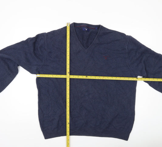 Gant Men’s Blue 3XL V-Neck Cotton Pullover Jumper