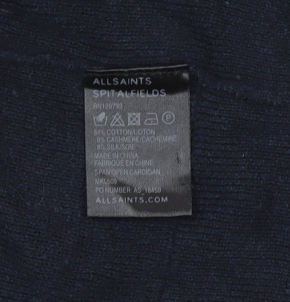 AllSaints Men’s Blue Slim Fit Cotton Cashmere Silk Cardigan Small