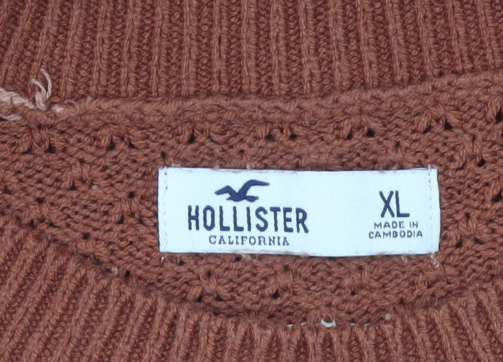 Hollister Women’s Brown Striped Knit Jumper XL Relaxed Crew Neck Pullover