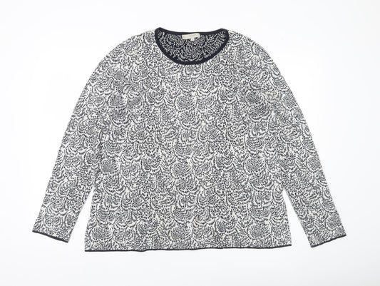 Hobbs Womens Black White Geometric Knit Jumper XL Crew Neck