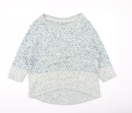 FatFace Women's Blue Knit Pullover Jumper M Linen Cotton 3/4 Sleeve