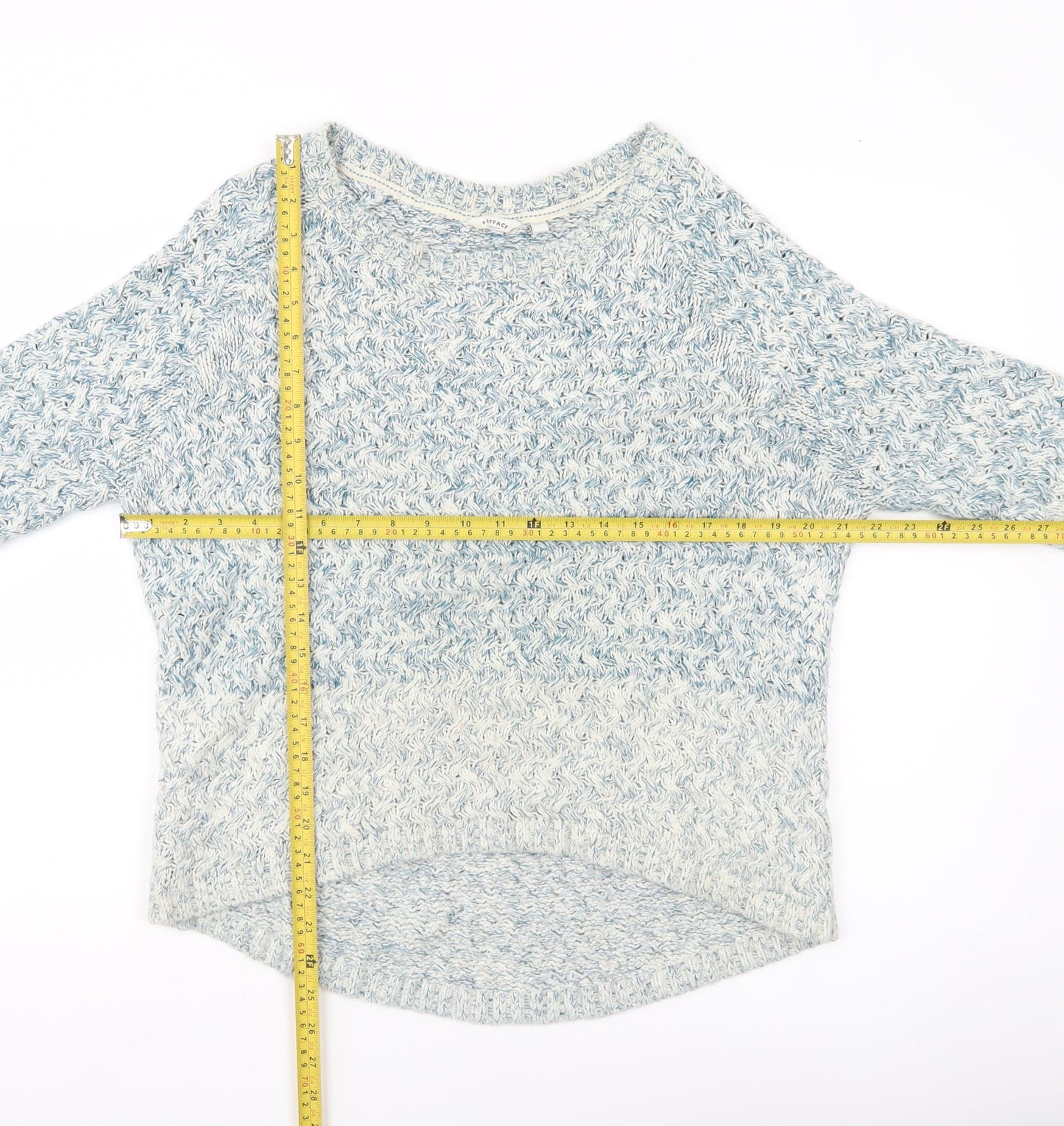 FatFace Women's Blue Knit Pullover Jumper M Linen Cotton 3/4 Sleeve