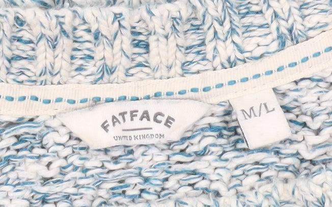 FatFace Women's Blue Knit Pullover Jumper M Linen Cotton 3/4 Sleeve