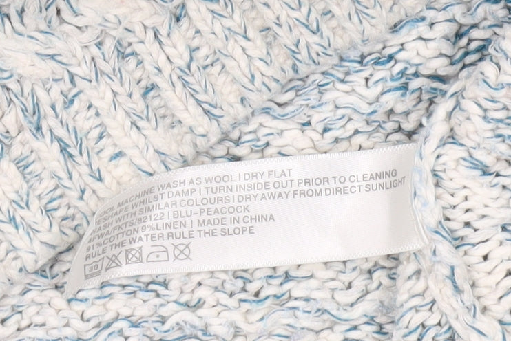 FatFace Women's Blue Knit Pullover Jumper M Linen Cotton 3/4 Sleeve