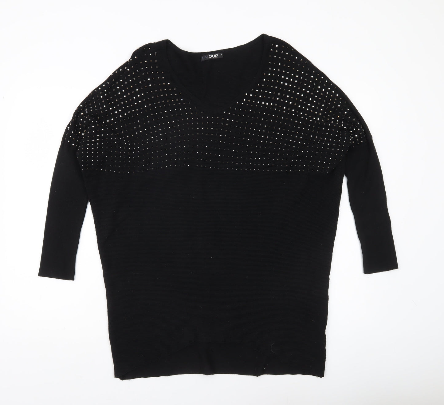 Quiz Women’s Black Rhinestone V-Neck Pullover Jumper Size S