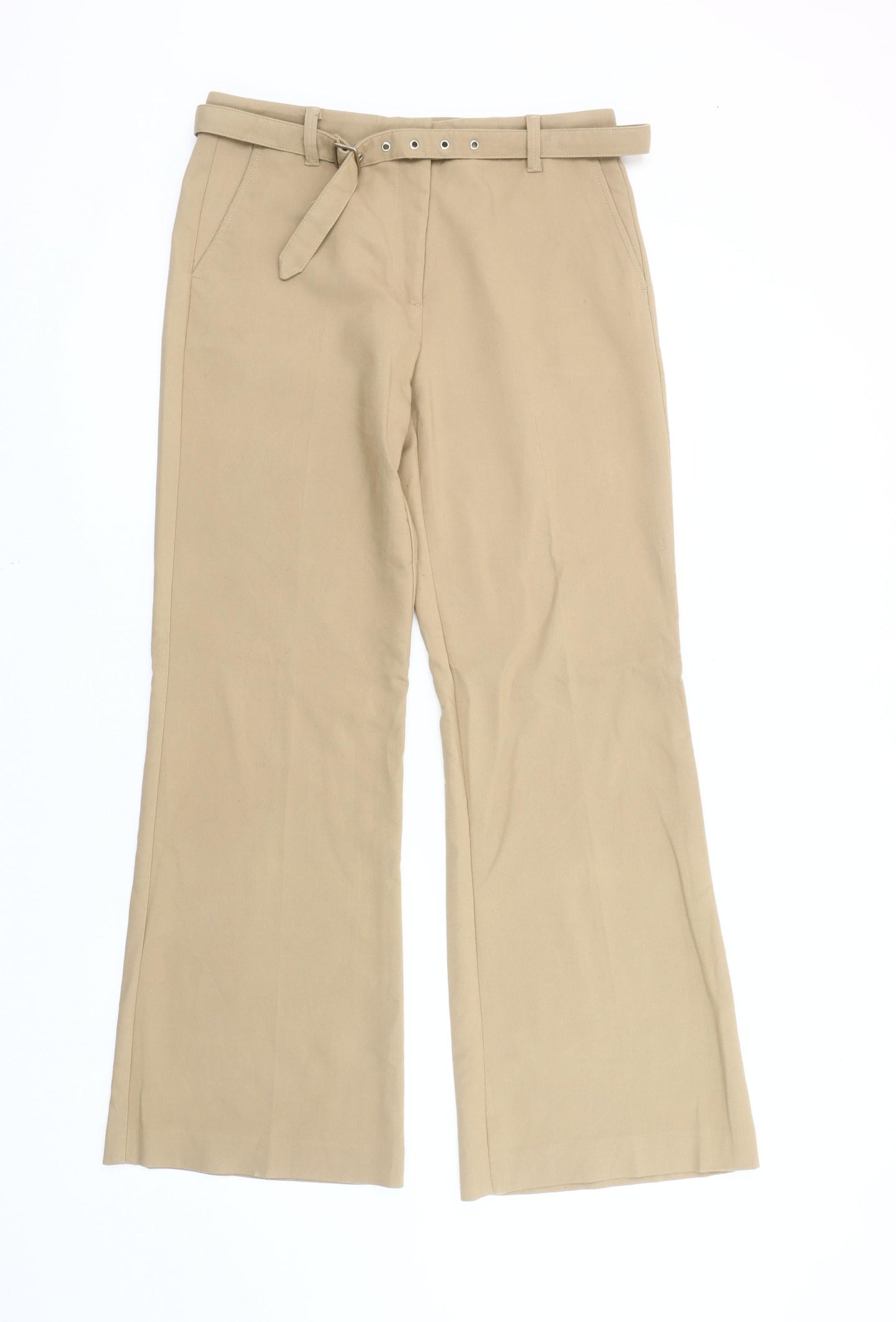 Marks and Spencer Womens Beige Chino Trousers UK 12 Regular Flared