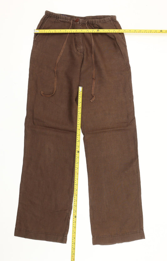 Boden Women’s Brown Linen Straight Leg Trousers Size 12 Long