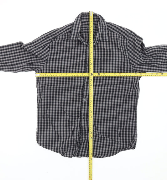 Gap Men’s Black Grey Slim Fit Checked Long Sleeve Button-Up Shirt Size 14-14.5