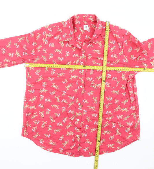 GAP Women’s Pink Floral Long Sleeve Cotton Button-Up Shirt Size L