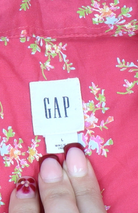 GAP Women’s Pink Floral Long Sleeve Cotton Button-Up Shirt Size L
