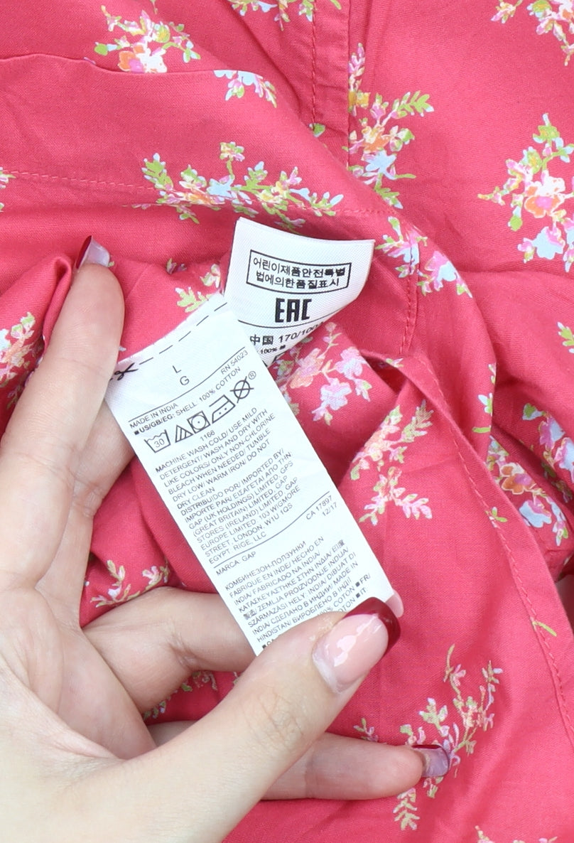 GAP Women’s Pink Floral Long Sleeve Cotton Button-Up Shirt Size L