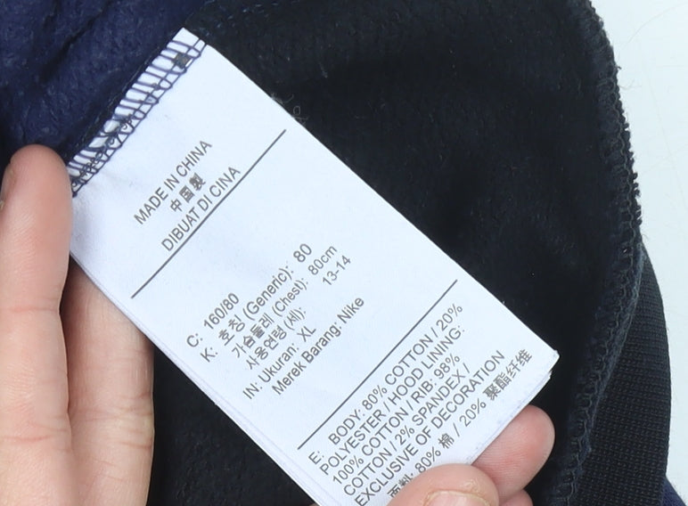 Nike Air Women’s Blue Black Hoodie Size 6 UK Cotton Blend