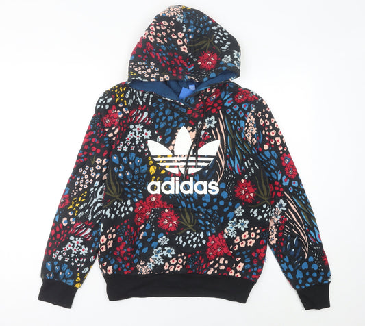 Adidas Womens Multicoloured Floral Hoodie Size 10 Pullover Cotton Blend