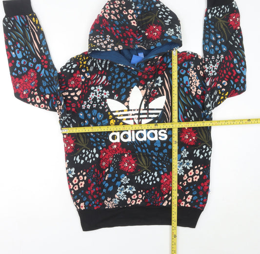 Adidas Womens Multicoloured Floral Hoodie Size 10 Pullover Cotton Blend