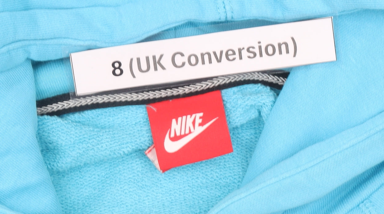 Nike Womens Blue Hoodie UK 8 Pullover Cotton Blend Logo Print