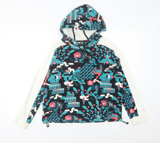 Adidas Womens Hoodie Size 12 Black Multicolour Graphic Pullover