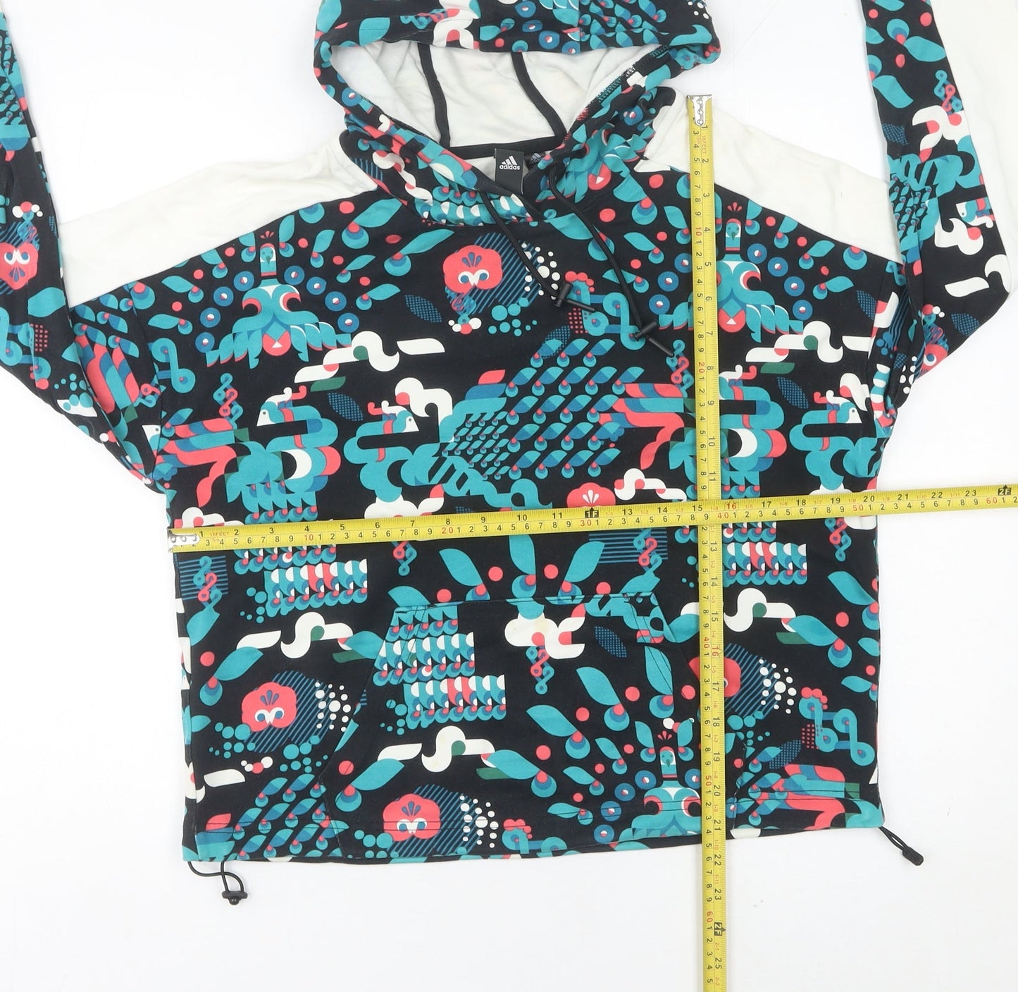 Adidas Womens Hoodie Size 12 Black Multicolour Graphic Pullover