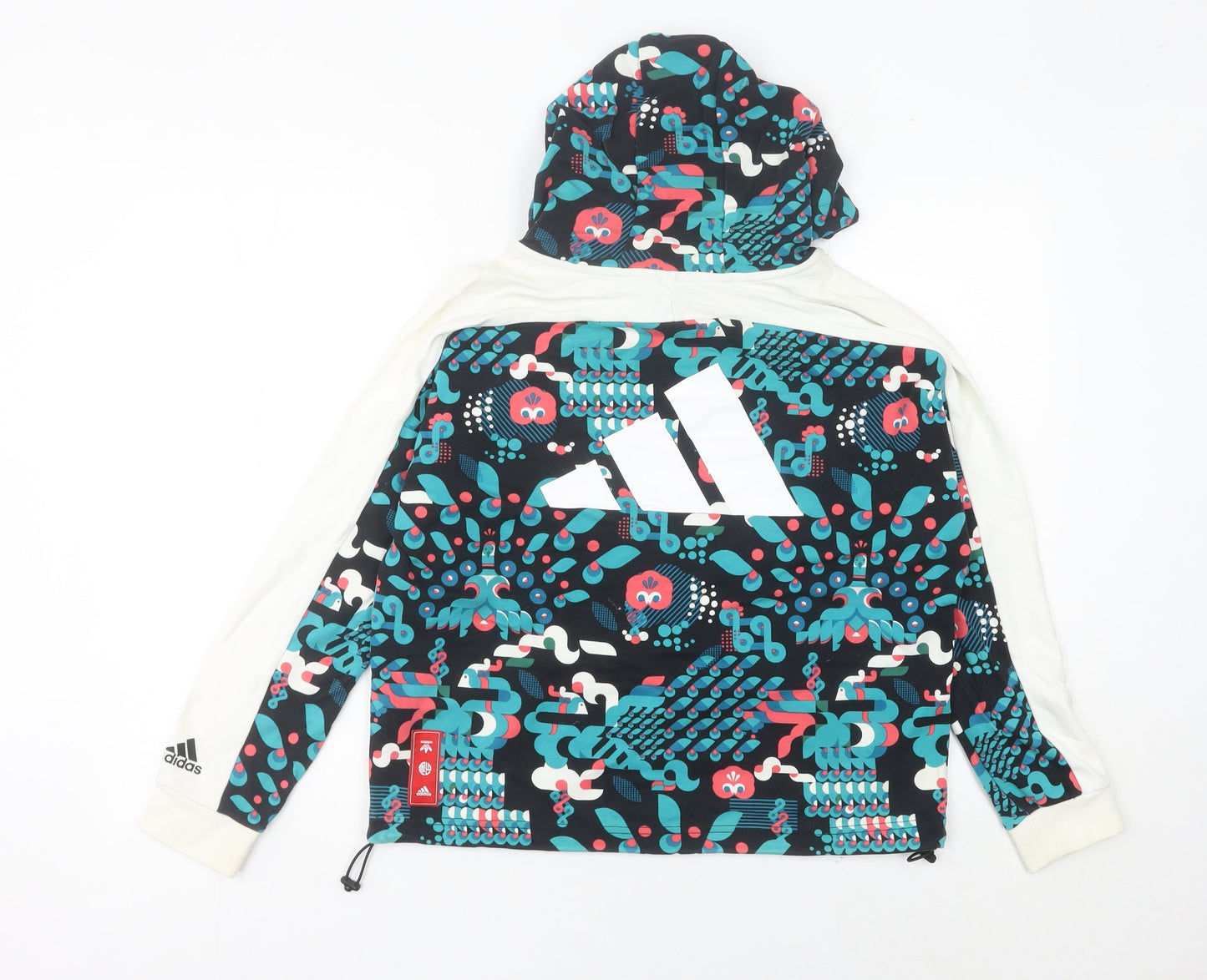 Adidas Womens Hoodie Size 12 Black Multicolour Graphic Pullover