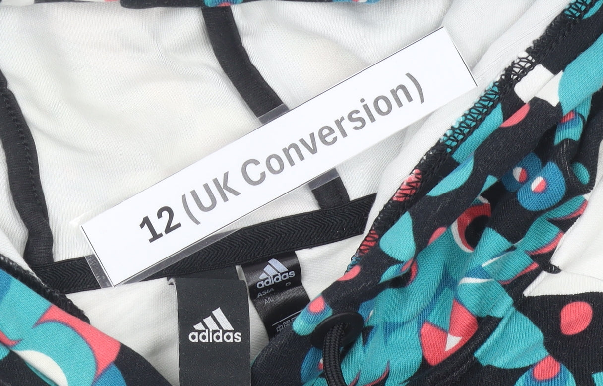 Adidas Womens Hoodie Size 12 Black Multicolour Graphic Pullover