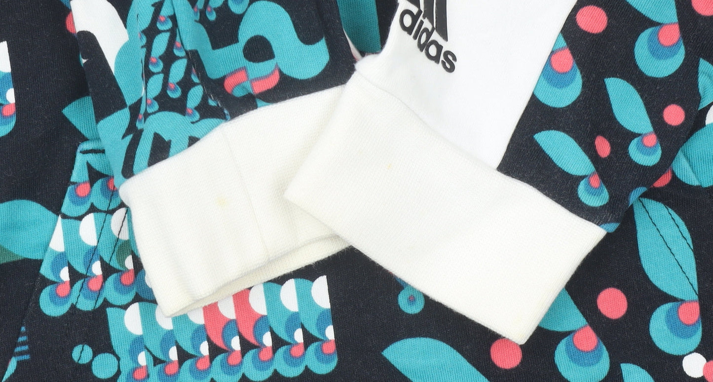 Adidas Womens Hoodie Size 12 Black Multicolour Graphic Pullover