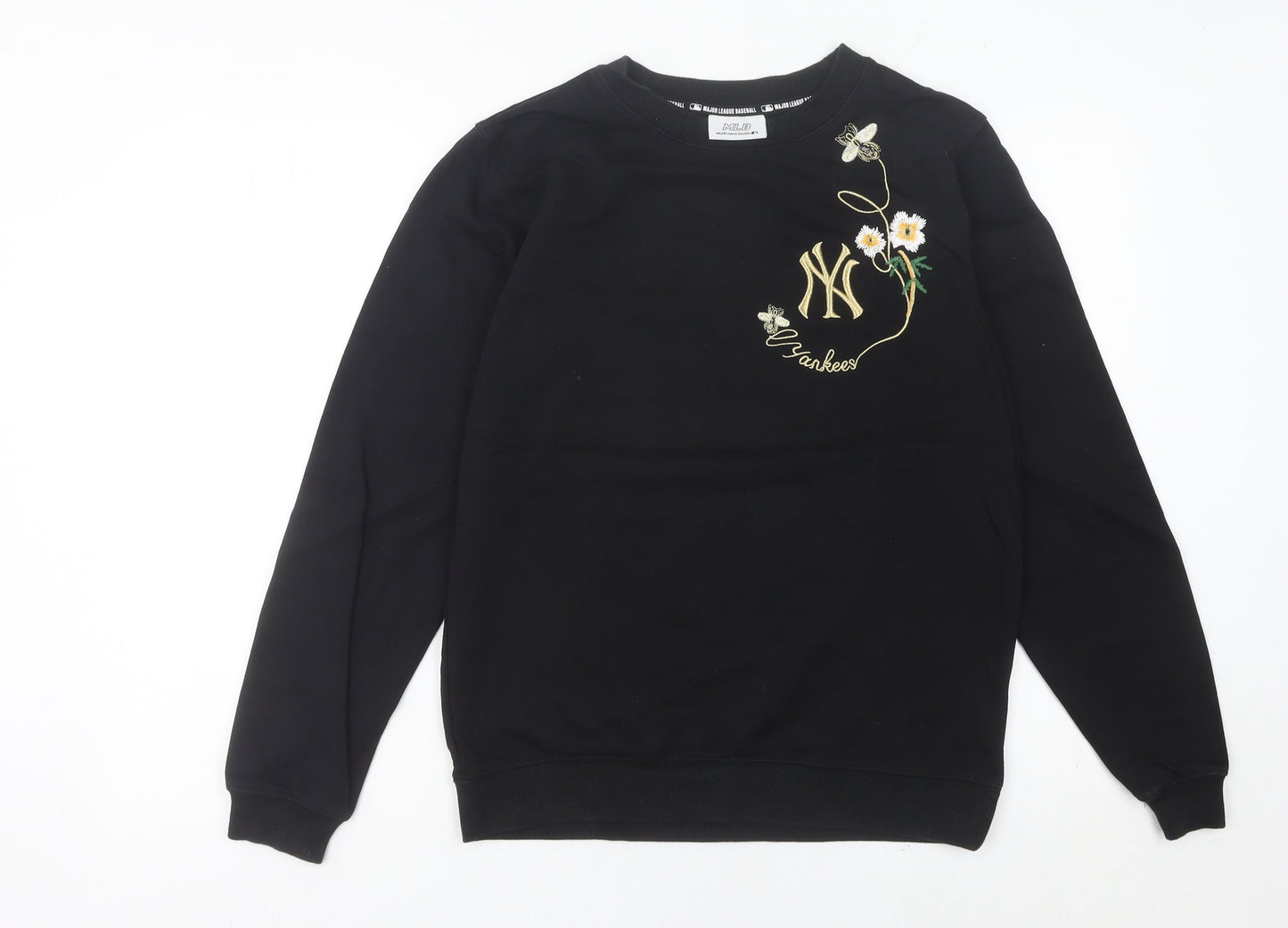 MLB Yankees Women Black Sweatshirt Size 10 Embroidered Cotton