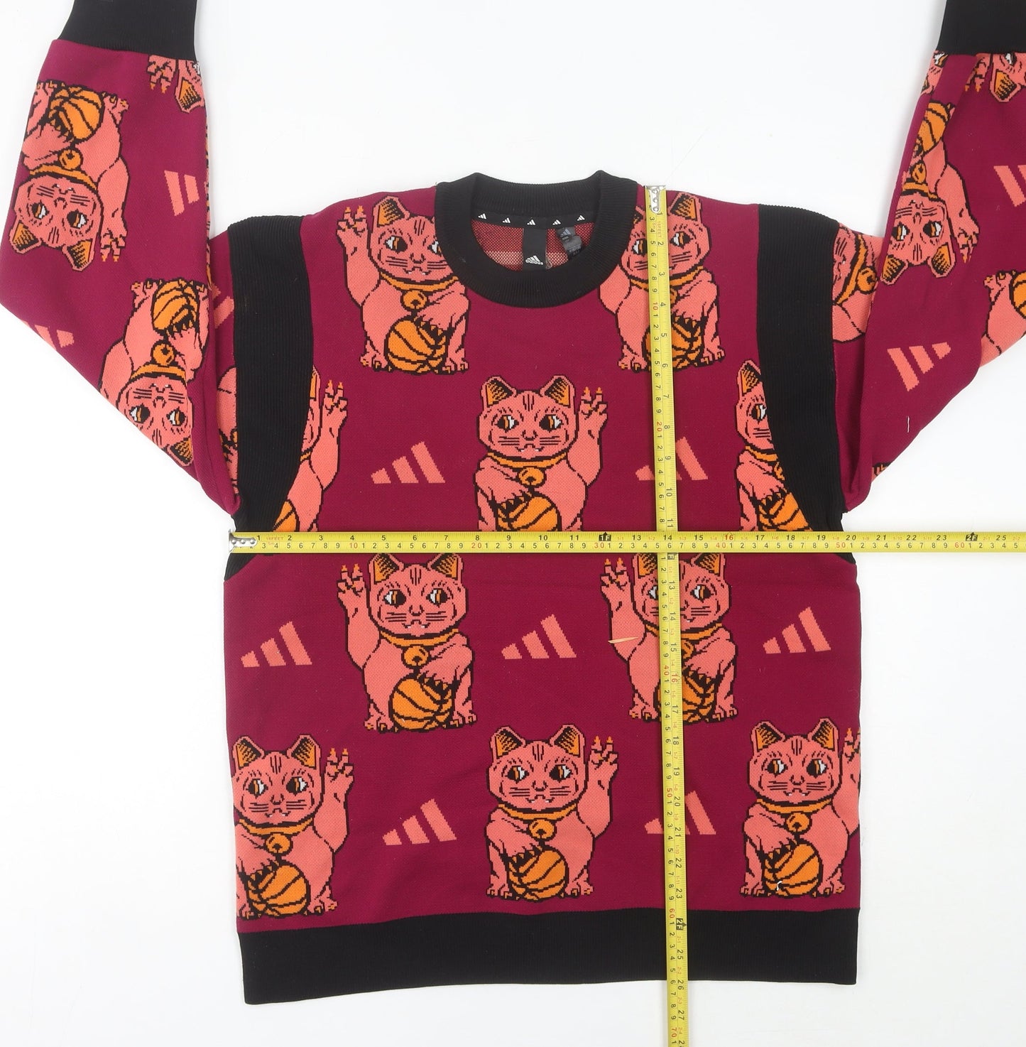 Adidas Womens Red Cat Print Crew Neck Pullover Jumper Size 14