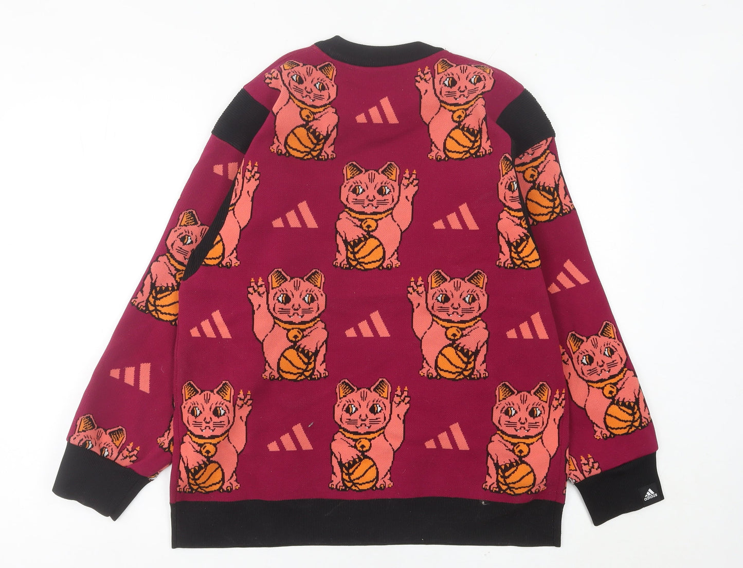 Adidas Womens Red Cat Print Crew Neck Pullover Jumper Size 14