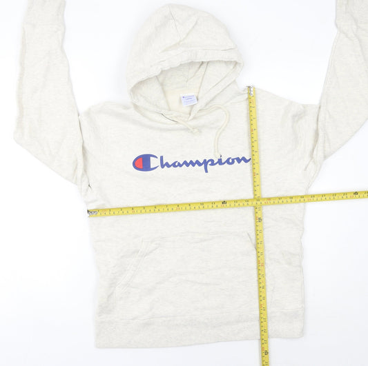 Champion Womens Beige Hoodie Size 10 UK Large Logo Pullover