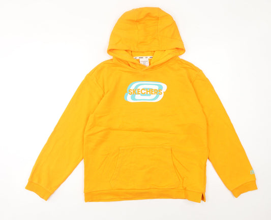 Skechers Womens Yellow Pullover Hoodie Size UK 4 Cotton Logo