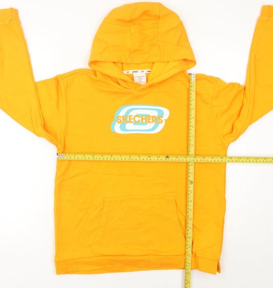Skechers Womens Yellow Pullover Hoodie Size UK 4 Cotton Logo