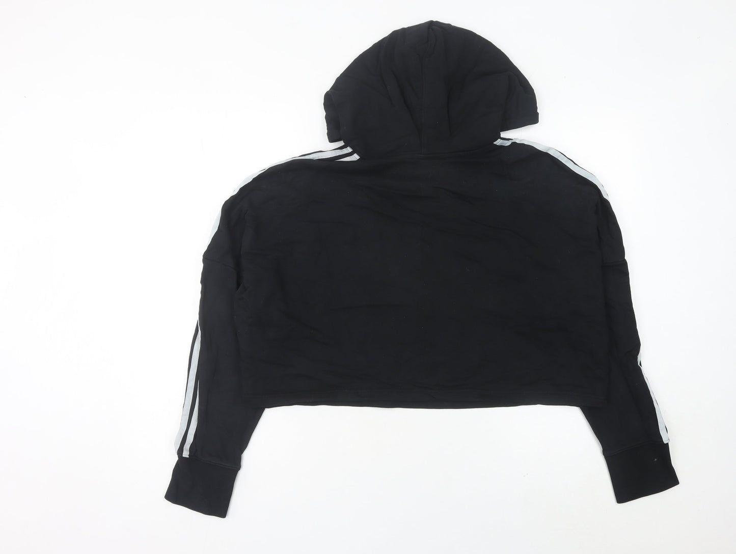 Adidas Womens Black Cropped Hoodie Size 12 Cotton Hooded Sweatshirt