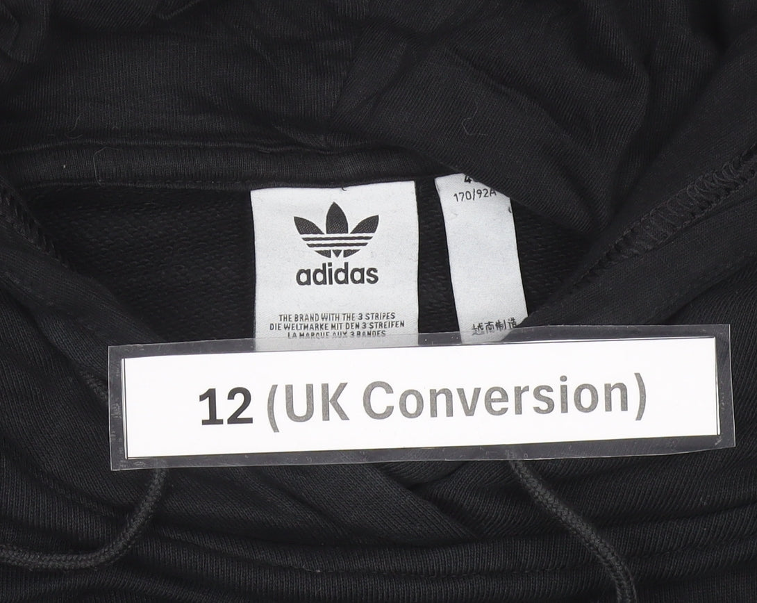 Adidas Womens Black Cropped Hoodie Size 12 Cotton Hooded Sweatshirt
