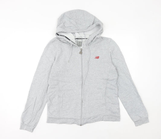 New Balance Womens Grey Full Zip Hoodie Size 8 UK Cotton Blend