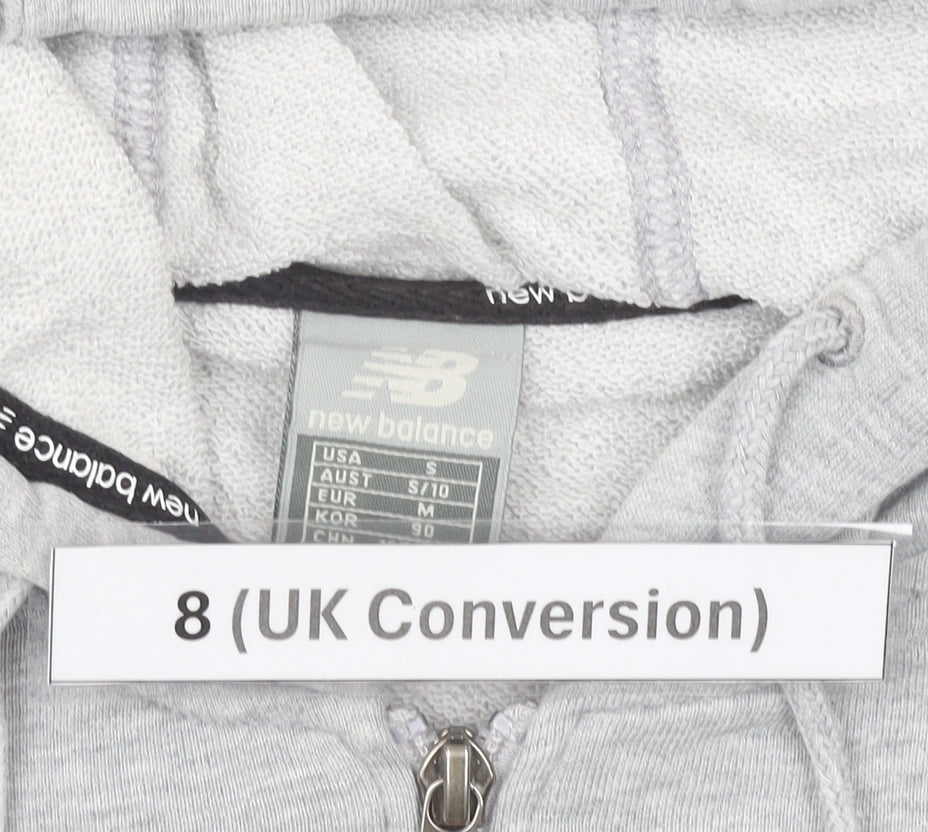 New Balance Womens Grey Full Zip Hoodie Size 8 UK Cotton Blend