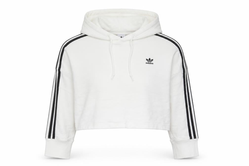 Front view of Adidas Women’s White Hoodie UK 8 Pullover Long Sleeve Logo Sportswear