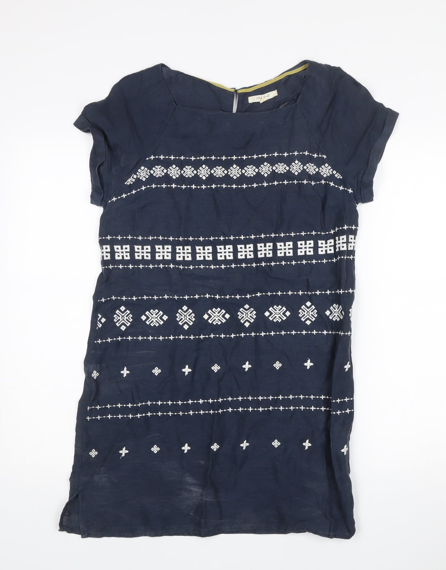 White Stuff Women’s Blue Embroidered Linen Shift Dress Size 10