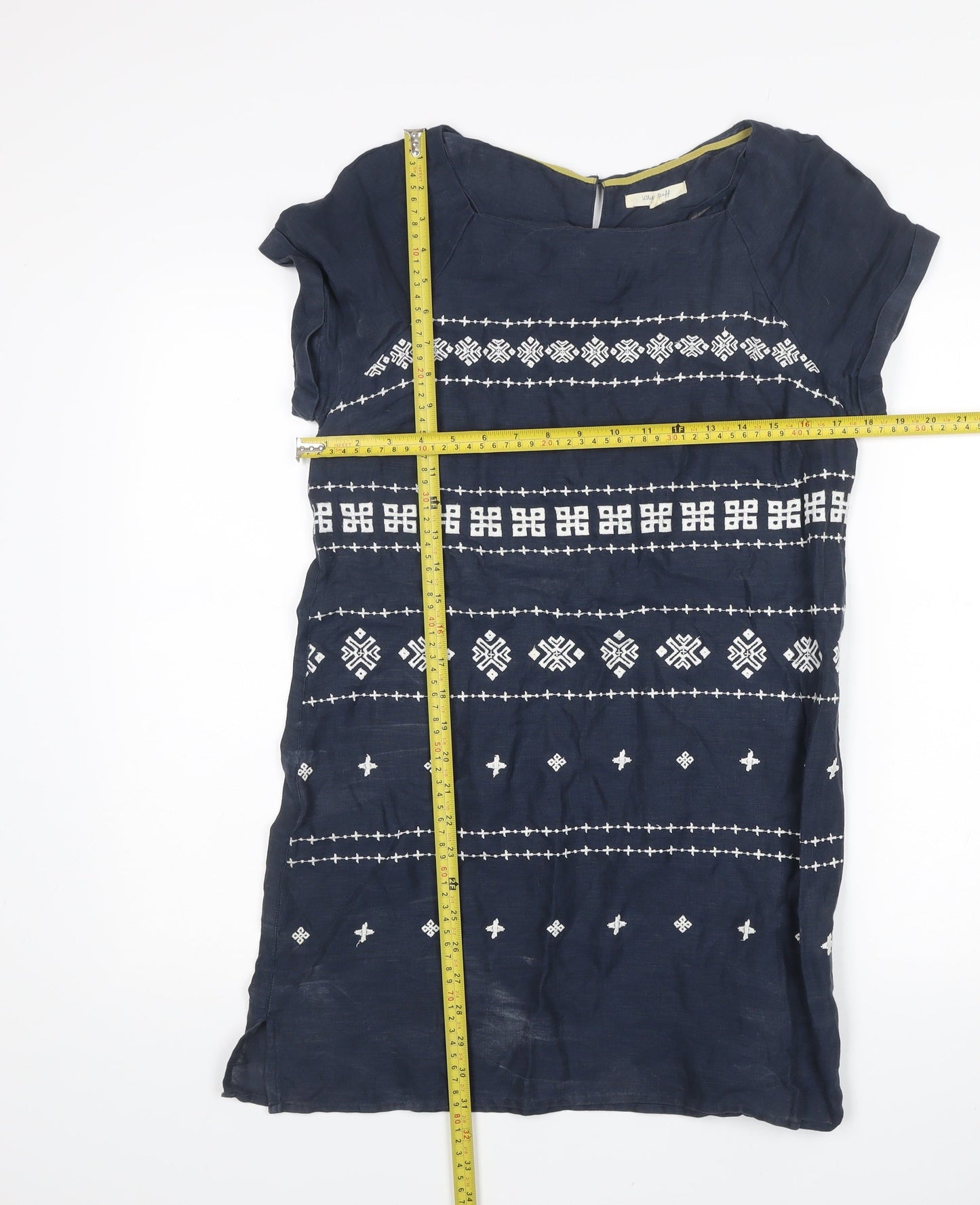 White Stuff Women’s Blue Embroidered Linen Shift Dress Size 10