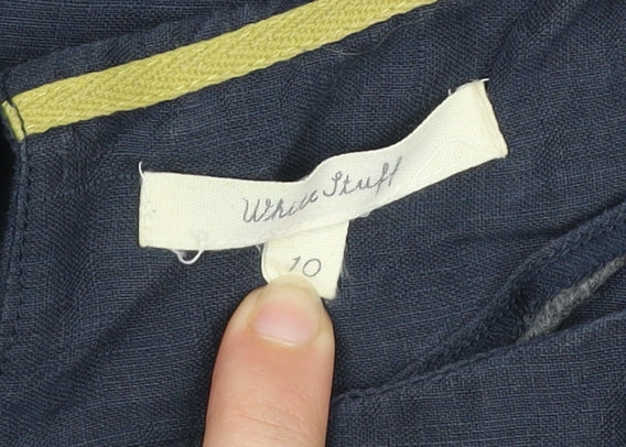 White Stuff Women’s Blue Embroidered Linen Shift Dress Size 10
