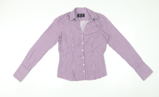 Austin Reed Women’s Purple Striped Button-Up Shirt Size 10 Cotton