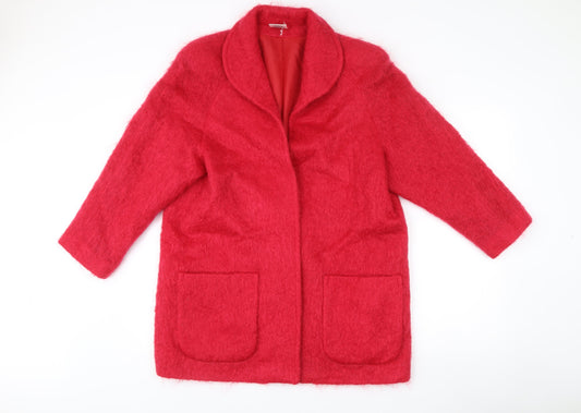 Alexon Women Red Mohair Wool Blend Mid-Length Overcoat L