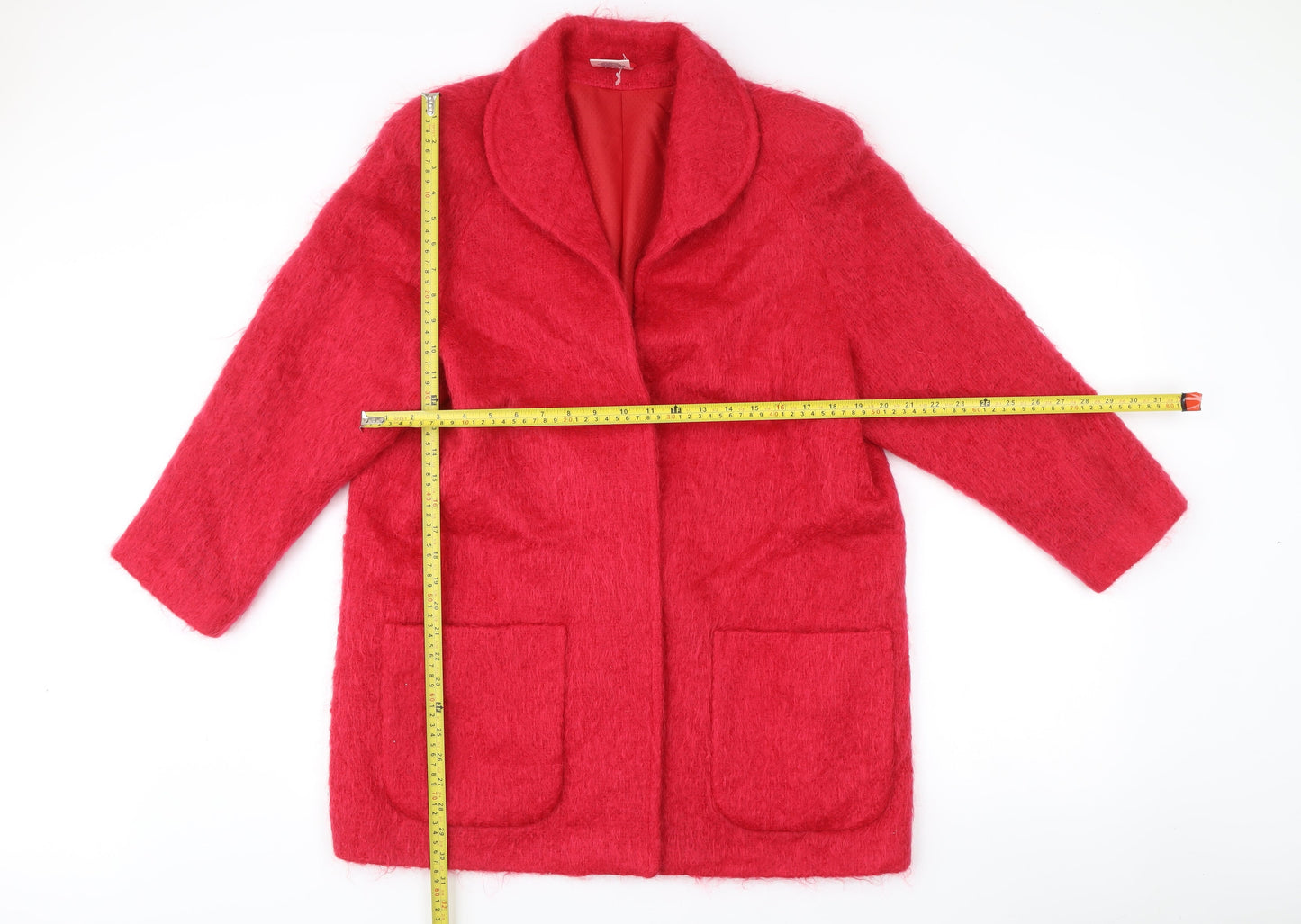 Alexon Women Red Mohair Wool Blend Mid-Length Overcoat L