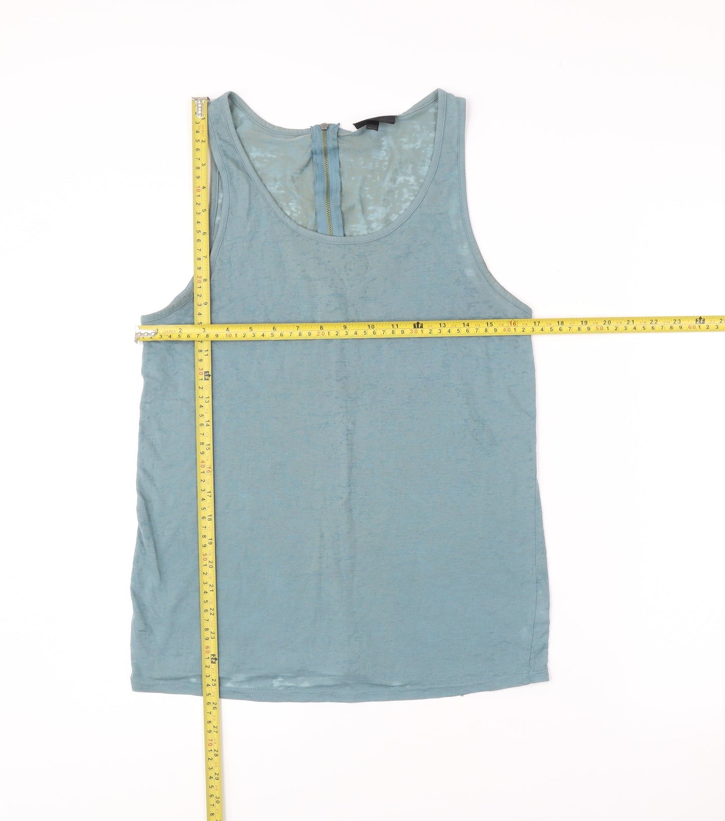 Topshop Women’s Blue Tank Top UK 12 Scoop Neck Sleeveless Zip Back