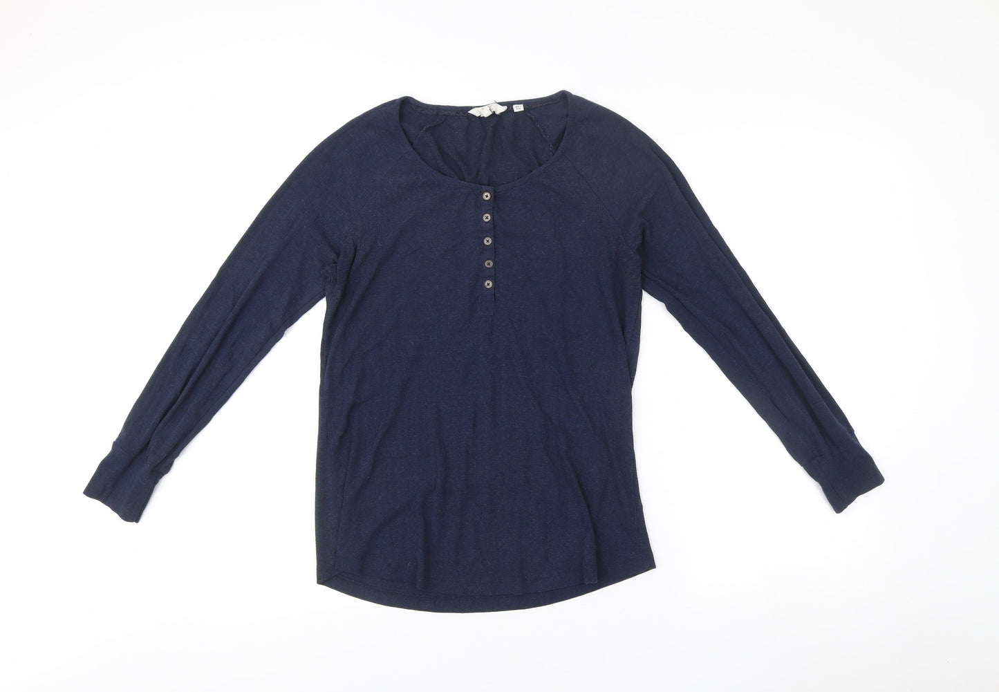 FatFace Womens Blue Size 10 Scoop Neck Long Sleeve Button-Up Top