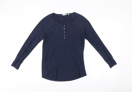 FatFace Womens Blue Size 10 Scoop Neck Long Sleeve Button-Up Top