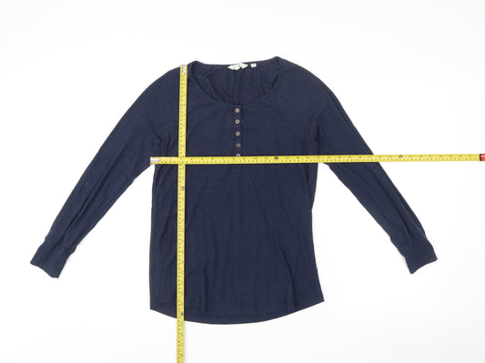 FatFace Womens Blue Size 10 Scoop Neck Long Sleeve Button-Up Top