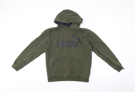 Puma Boys Green Pullover Hoodie Logo Print Size 13-14 Years