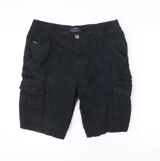 Tokyo Laundry Mens Black Cargo Shorts Size L 100% Cotton