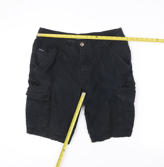 Tokyo Laundry Mens Black Cargo Shorts Size L 100% Cotton