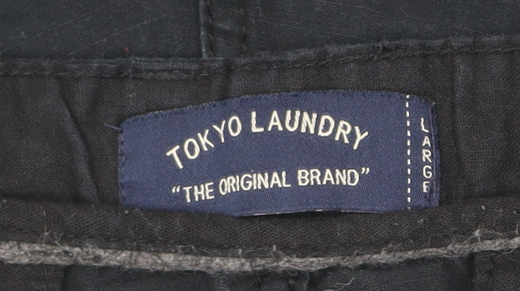 Tokyo Laundry Mens Black Cargo Shorts Size L 100% Cotton