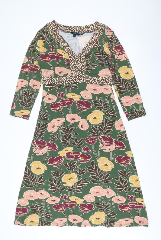 Boden Women’s Multicoloured Floral A-Line Dress Size 12 Long Sleeve V-Neck